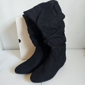 Black Suede Knee-High Boots